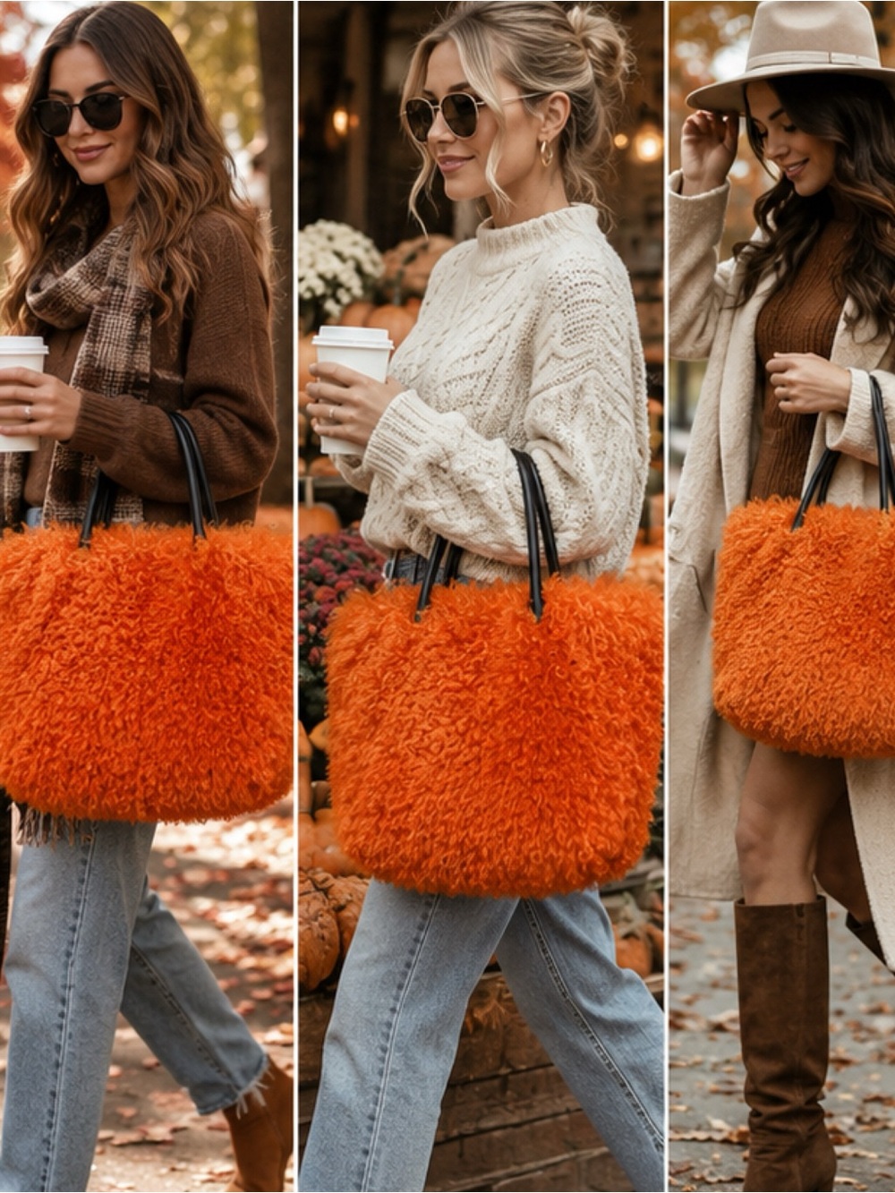 🎃 Halloween Orange Mongolian Fur Purse - 40 x 30 - includes chain!